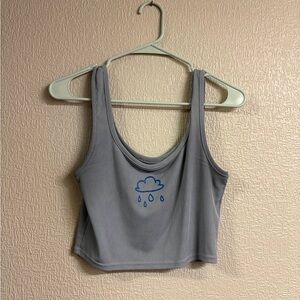 ROMWE Gray Crop Top with Blue Cloud Design